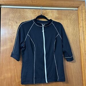 Seafolly Black Rash Guard with White Contrast Trim
